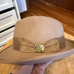 Tory Burch fedora Tan Hat with Gold Logo